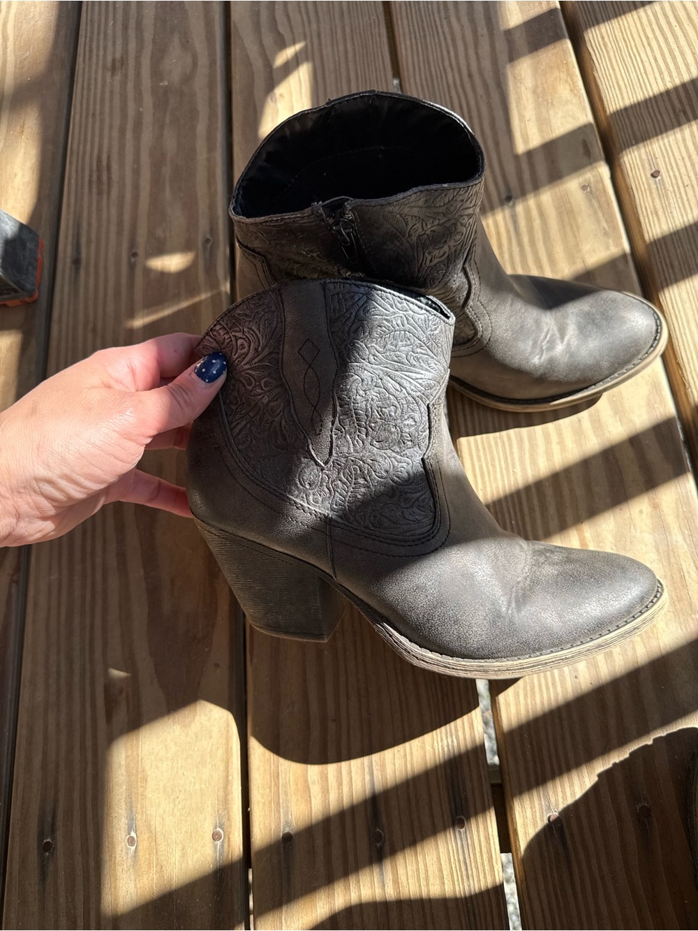 Maurices Gray Embossed Ankle Booties with Block Heel